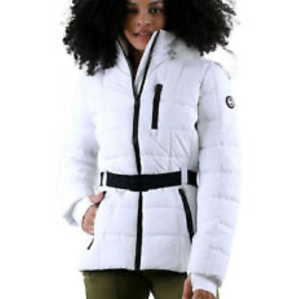 MICHAEL Michael Kors White Puffer Jacket with Faux Fur Trim - Picture 14 of 14